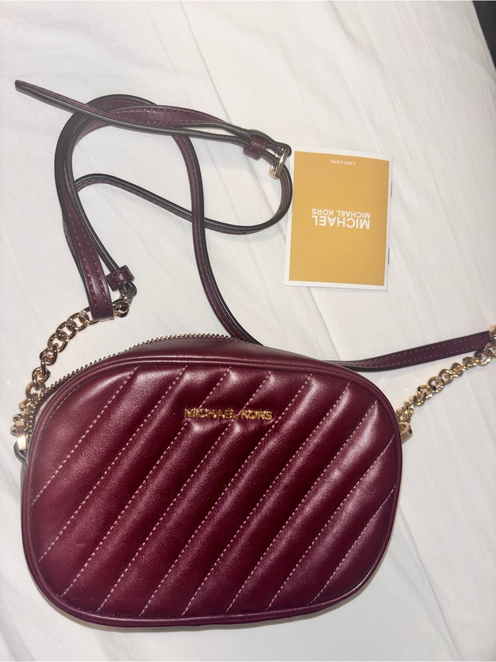 Michael Kors Quilted Burgundy Crossbody with Gold Chain